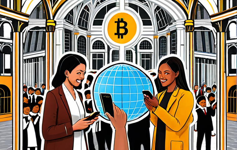 **Prompt 1: "Global Financial Revolution and Inclusion"**
A vibrant, dynamic image depicting diverse individuals from across the globe seamlessly interacting through digital currencies. Smartphones and digital interfaces connect them within a secure, interconnected global network, symbolizing effortless cross-border transactions and financial accessibility for all, including those previously unbanked. The scene exudes empowerment and the breaking down of traditional financial barriers. Emphasize speed, low costs, and a sense of shared prosperity. Subtle European architectural hints can be blended into a modern, global cityscape.