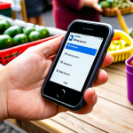 **

> A person using a smartphone for mobile payment at a farmers market in Germany. Focus on the convenience and ease of digital transactions in everyday life. Include traditional market elements for contrast.

**