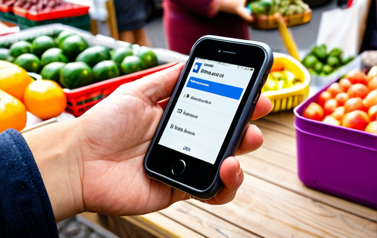 **
> A person using a smartphone for mobile payment at a farmers market in Germany. Focus on the convenience and ease of digital transactions in everyday life. Include traditional market elements for contrast.
**