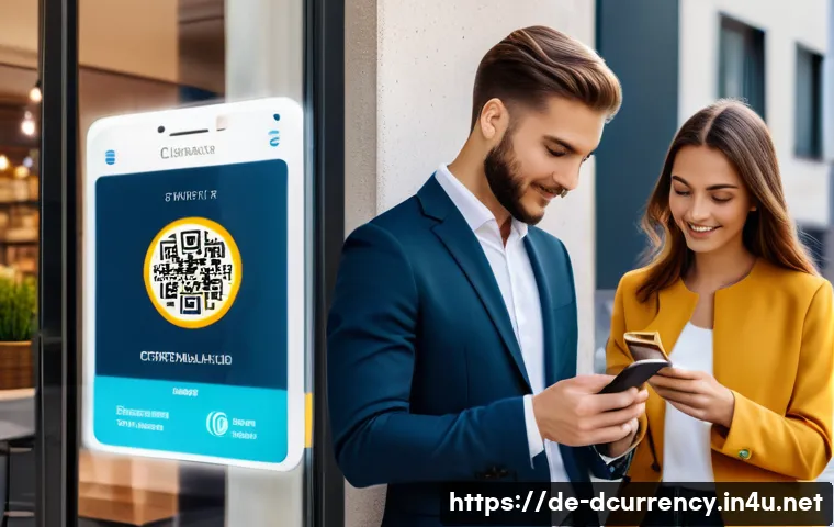 디지털화폐의 경제적 영향 - A modern European urban scene depicting a diverse group of people using digital currencies for every...