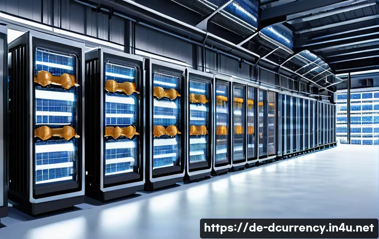 디지털화폐의 환경적 영향 분석 - A detailed, realistic digital illustration of a large cryptocurrency mining farm located in Iceland,...