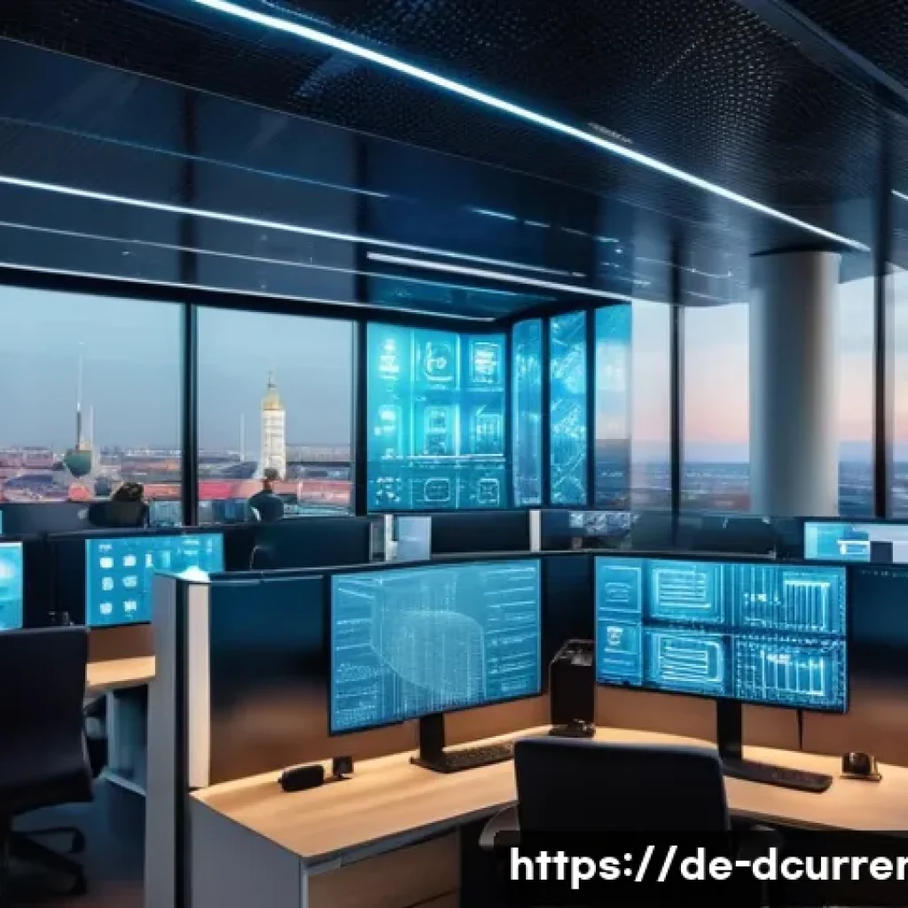 디지털화폐 발행 절차 - A futuristic digital banking control center in a modern German financial district, showcasing hologr...