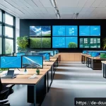 디지털화폐에 대한 주요 기업의 투자 - A modern corporate office environment in Germany with diverse professionals collaborating on blockch...