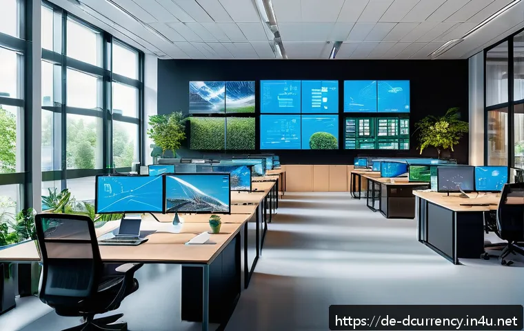 디지털화폐에 대한 주요 기업의 투자 - A modern corporate office environment in Germany with diverse professionals collaborating on blockch...