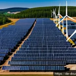 디지털화폐 채굴의 에너지 소비 문제 - A detailed futuristic mining farm in Germany powered by renewable energy sources, showcasing large w...