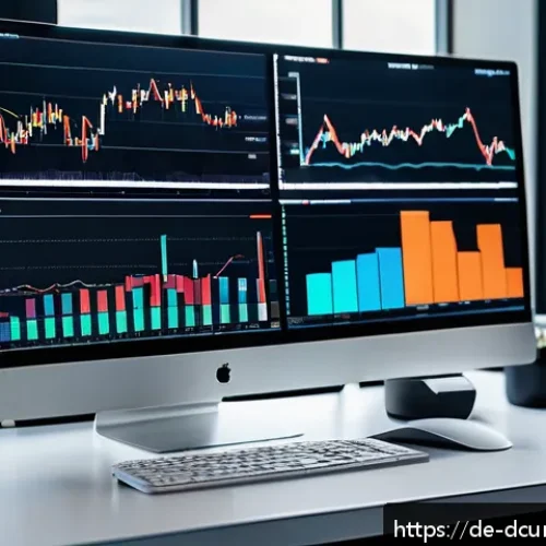 디지털화폐 투자 전략 - A detailed digital illustration of a professional financial analyst&rsquo;s desk in a modern office settin...