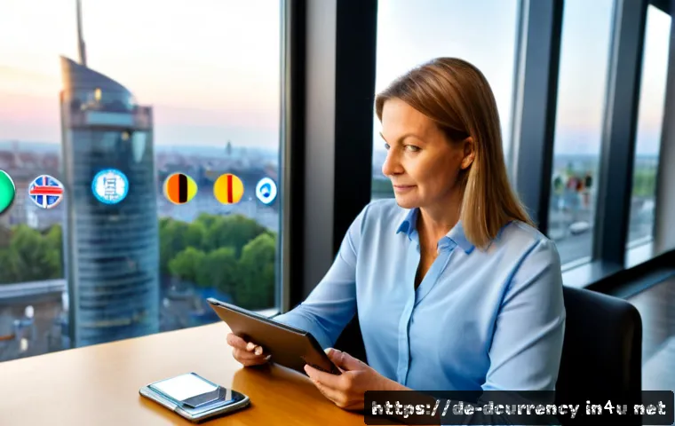 Home 30 디지털화폐의 규제 변화 예측 - Photorealistic modern German financial advisory office, a middle-aged European woman and senior man ...